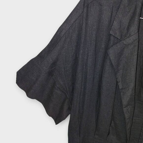 H by Halston Womens‎ Dress Sz 14 Black Linen Midi Shirt Short Sleeve Lagenlook - Picture 8 of 15